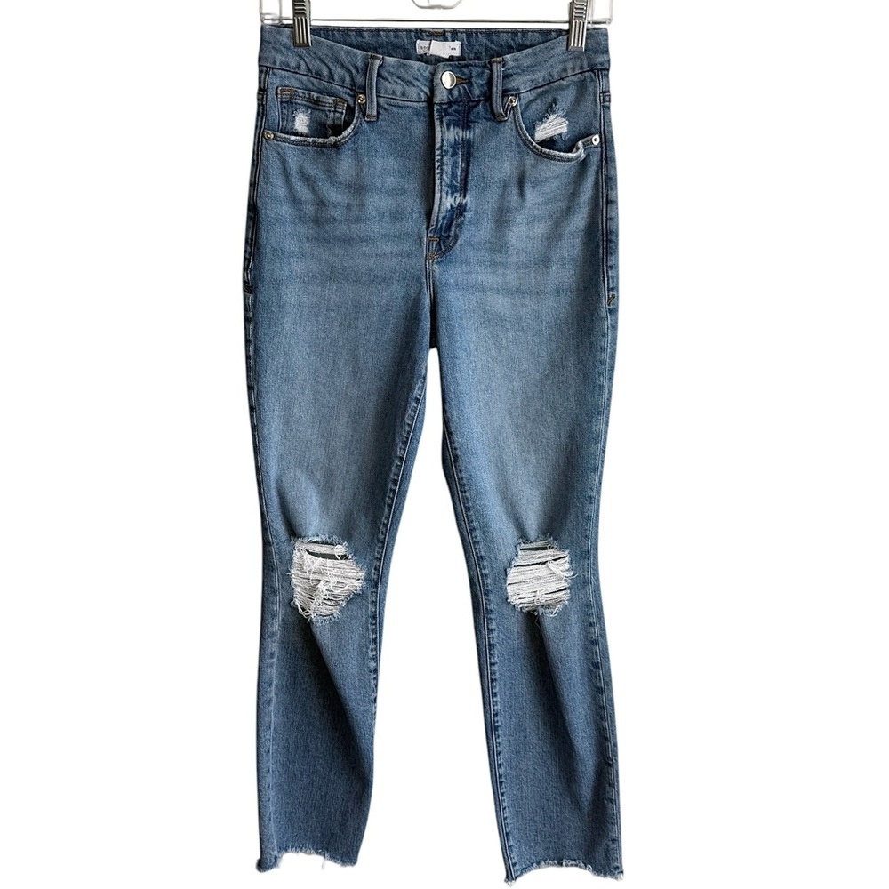 Good American Good Classic High Rise Distressed Straight Denim Jeans Size 4/27